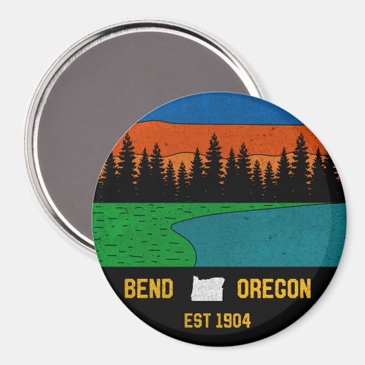 Bend Oregon Mountain Retro Souvenir Magneet (Voorkant / Achterkant)