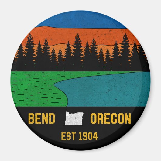 Bend Oregon Mountain Retro Souvenir Magneet (Voorkant)