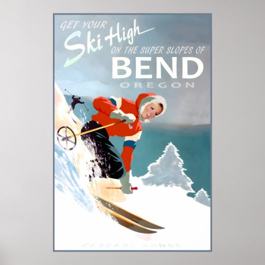 Bend Oregon Reisposter Sneeuw Ski Cascade Range Poster (Voorkant)