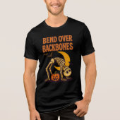 Bend Over Backbones Funny Skeleton Yoga Halloween Tri-Blend Shirt (Voorkant)