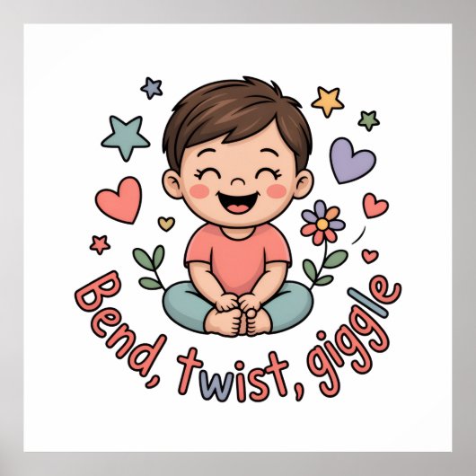 Bend twist giggle cute yoga kid poster (Voorkant)
