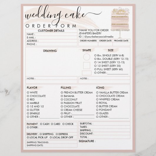 Bendemdag Elegant Bakery Cake Order Form Flyer (Voorkant)
