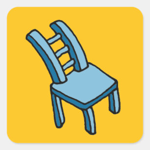 Bendy Blauwe Stoel Cartoon Illustratie Vierkante Sticker