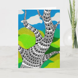 Bendy Tree Design Clouds Grassy Landscape Card Kaart