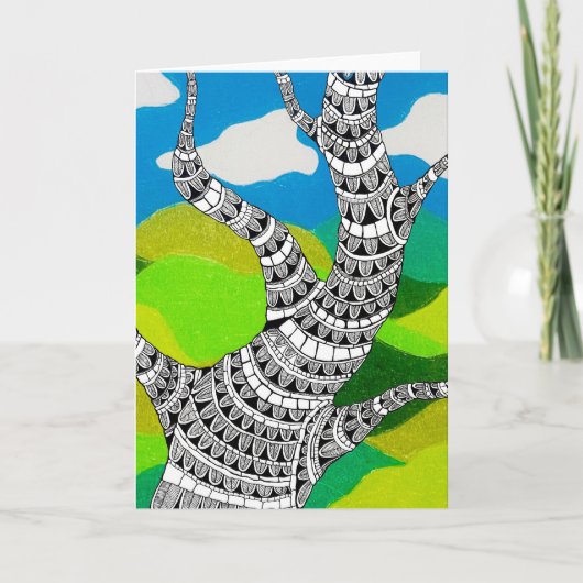 Bendy Tree Design Clouds Grassy Landscape Card Kaart (Voorkant)