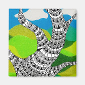 Bendy Tree Design Clouds Grassy Landscape Magneet (Voorkant)