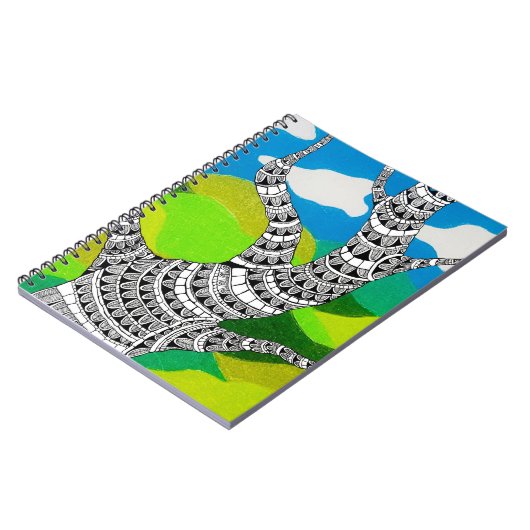 Bendy Tree Design Clouds Grassy Landscape Notitieboek (Linkerzijde)