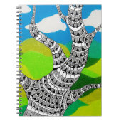 Bendy Tree Design Clouds Grassy Landscape Notitieboek (Voorkant)