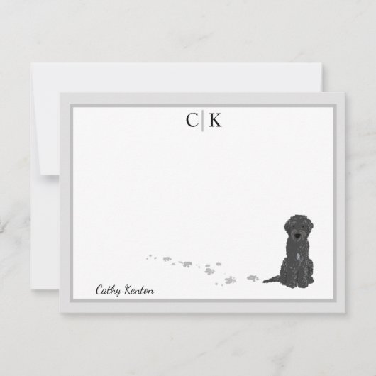 Bene the Labradoedle Dog Gray Border Monogram Notitiekaartje (Voorkant)