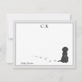 Bene the Labradoedle Dog Gray Border Monogram Notitiekaartje