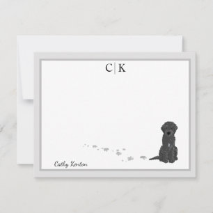 Bene the Labradoedle Dog Gray Border Monogram Notitiekaartje