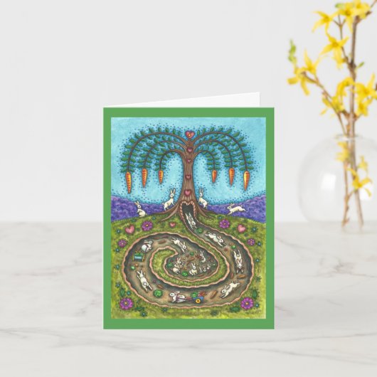 BENEDEN HET KONIJN GAT, WORTEL WILG BOOM Fun Blank Kaart (Gele Bloem)