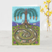 BENEDEN HET KONIJN GAT, WORTEL WILG BOOM Fun Blank Kaart (Gele Bloem)