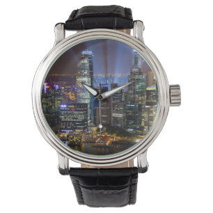 Benedenstad Singapore stad bij nacht Horloge