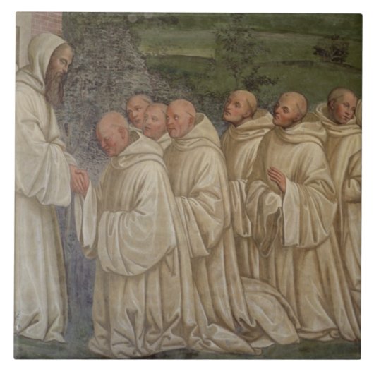 Benedictine Monks uit het leven van St. Benedict ( Tegeltje (Voorkant)