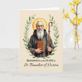 Benedictus van Nursia Feest Dag Bladkrans Kaart (Gele Bloem)