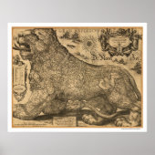Benelux Leo Belgicus Map of Europe 1611 Poster (Voorkant)