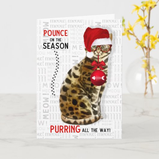 Bengaal Cat Breed Funny Kerstmis Kaart (Gele Bloem)