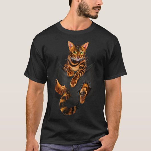 Bengaal Cat Pocket Ripper Pocket Bengal Lover T-shirt (Voorkant)