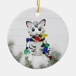Bengaal Cat White Grey Ornament