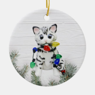 Bengaal Cat White Grey Ornament
