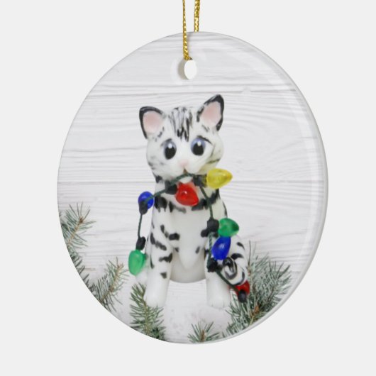 Bengaal Cat White Grey Ornament (Links)