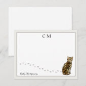 Bengaal Gray Border Monogram en naam Flat Notitiekaartje (Voorkant / Achterkant)