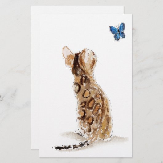 Bengaal kat en vlinder briefpapier (Voorkant / Achterkant)