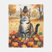 Bengaal Kat in Herfstbladeren Thanksgiving Kunst Fleece Deken (Voorkant)