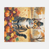 Bengaal Kat in Herfstbladeren Thanksgiving Kunst Fleece Deken (Voorkant (Horizontaal))
