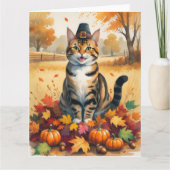 Bengaal Kat in Herfstbladeren Thanksgiving Kunst Kaart (Voorkant)
