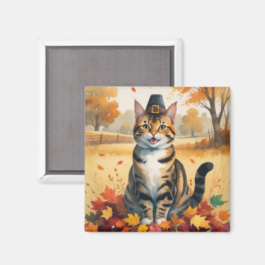 Bengaal Kat in Herfstbladeren Thanksgiving Kunst Magneet (Voorkant / Achterkant)