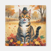 Bengaal Kat in Herfstbladeren Thanksgiving Kunst Magneet (Voorkant)