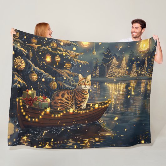 Bengaal Kat Kerst Feestelijke Reis Fleece Deken (In situ)