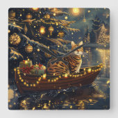 Bengaal Kat Kerst Feestelijke Reis Vierkante Klok (Voorkant)