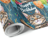 Bengaal Kat met Ballonnen Cadeaupapier (Rol Hoek)