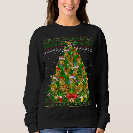 Bengaal kat met kerstverlichting Bengaal kat Ugly Trui (Voorkant)