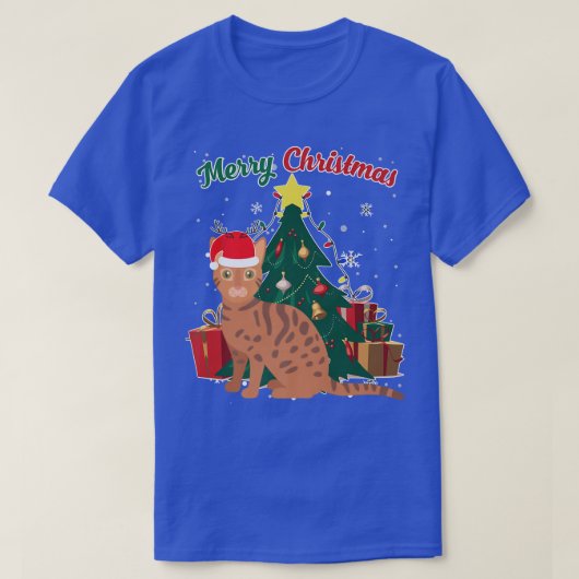 Bengaal kerstboomkat Sneeuwvlokken Cadeau T-shirt (Design voorkant)