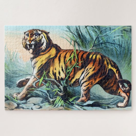 Bengaal Tiger in het lange gras met de blauwe luch Legpuzzel (Horizontaal)