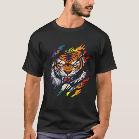 Bengaal Tiger LGBT Gay Pride Tiger Scratch Tear T-shirt (Voorkant)