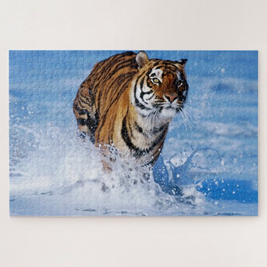 Bengaal Tiger runnIng in de prachtige blauwe oceaa Legpuzzel (Horizontaal)