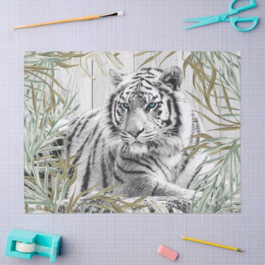 Bengaal White Tiger Tropical Palm Decoupage Tissuepapier (Craft)