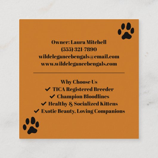  Bengaals Cattery-Visitekaartje Vierkante Visitekaartje (Achterkant)