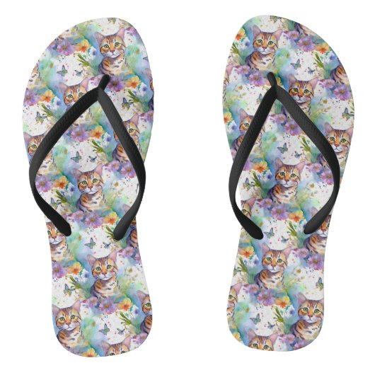 Bengaalse kat en bloemen flip flop (Voetbed)