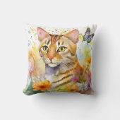 Bengaalse kat Floral ontwerp kussen (Voorkant)