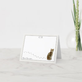 Bengaalse kat grijs rand monogram naam gevouwen bedankkaart