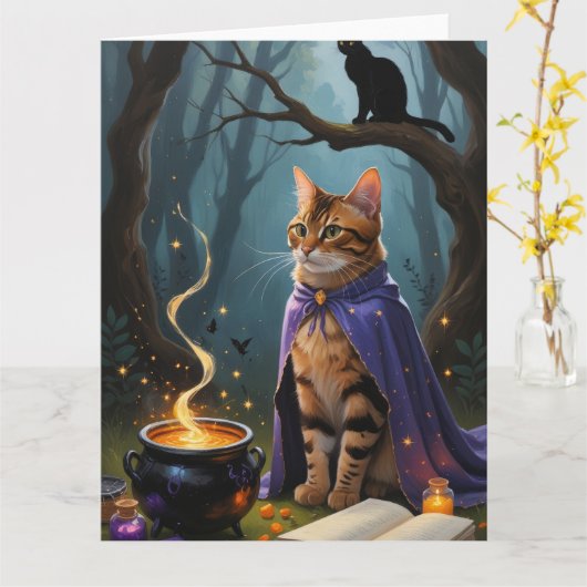 Bengaalse kat grillig Halloween schilderij Kaart (Gele Bloem)