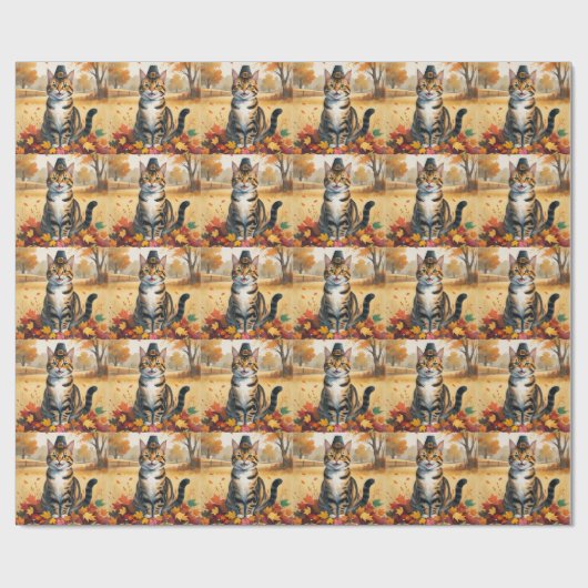 Bengaalse kat in de herfst verlaat de Thanksgiving Cadeaupapier (Vlak)