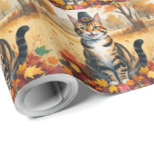 Bengaalse kat in de herfst verlaat de Thanksgiving Cadeaupapier (Rol Hoek)