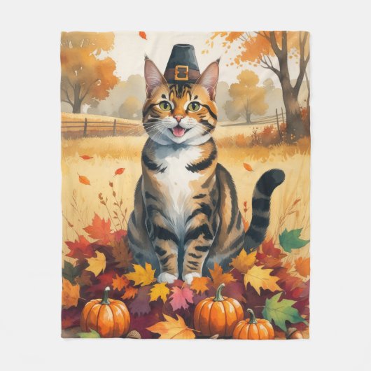 Bengaalse kat in de herfst verlaat de Thanksgiving Fleece Deken (Voorkant)